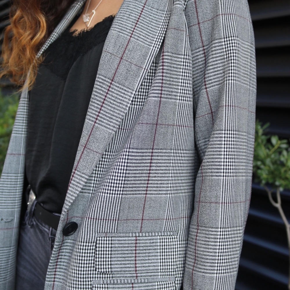 NWT Gray Plaid Boyfriend Blazer